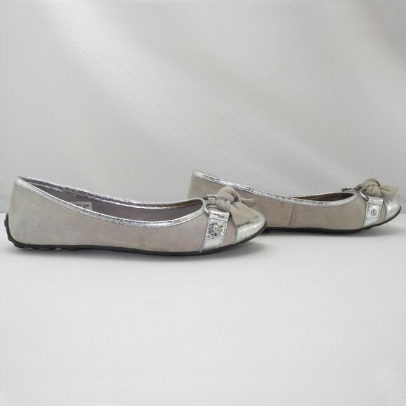 Sperry Top Sider Kendall Ballet Flats Beige Suede Bow Silver Cap Toe-Women's 6.5 - Picture 3 of 8